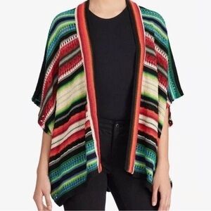 Lauren Ralph Lauren Linen Blend Multicolor Stripe Open Front Cardigan One Size